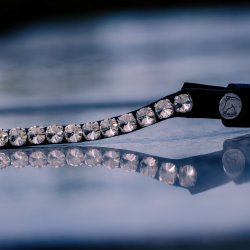 Pandeb�nd sort l�der med store Swarovski sten